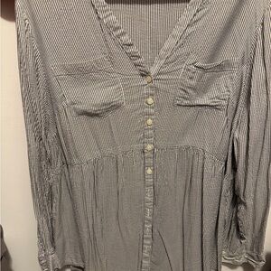 Torrid Black and White Striped Button-Down Shirt